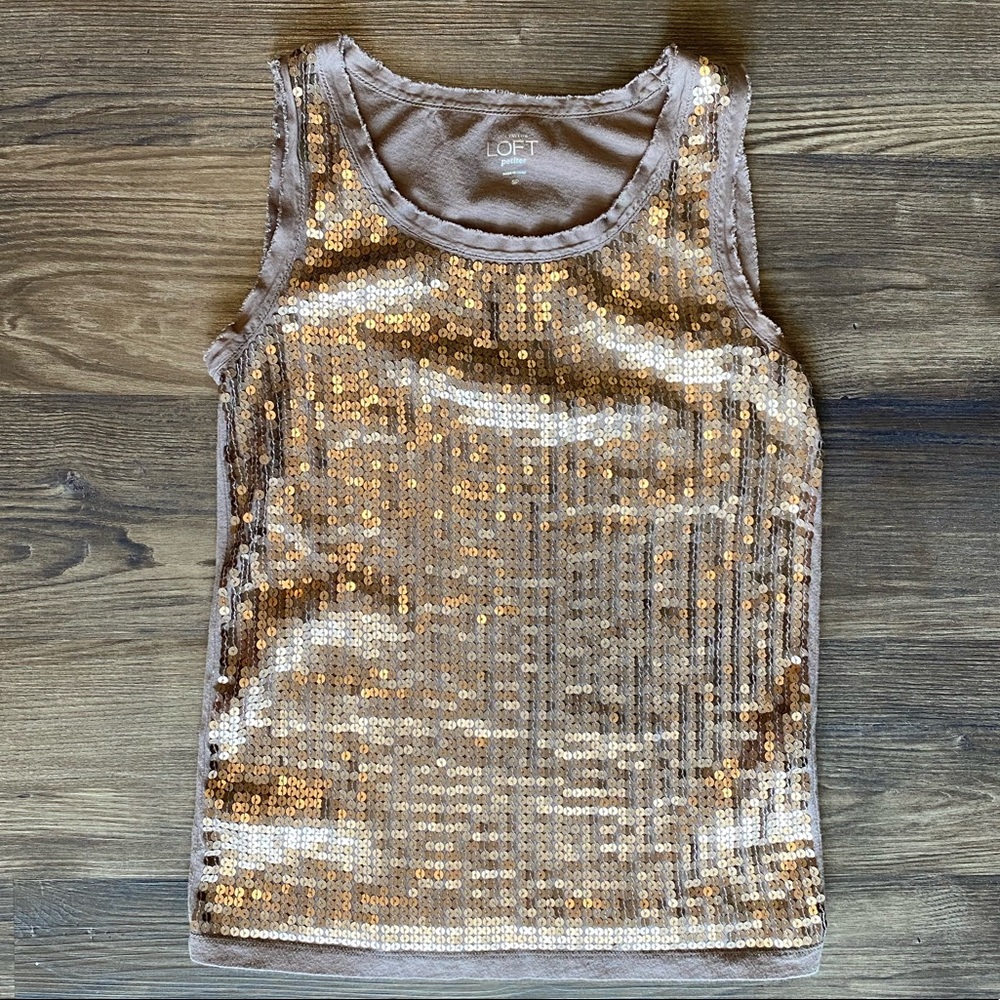 Womens Tan Sequin Tank Top Small - Ann Taylor Loft Petites